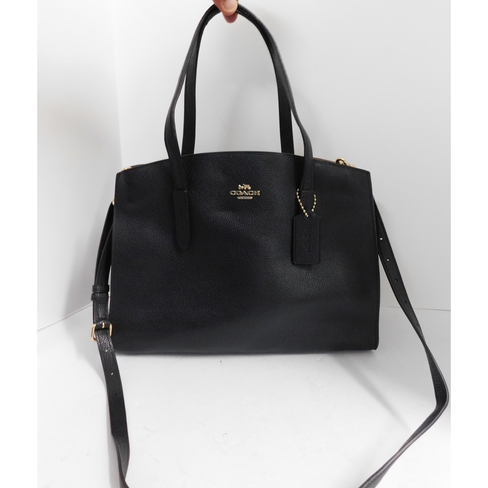 Coach Charlie Carryall Style 25137 Black Pebbled Leather Tote Crossbody Bag